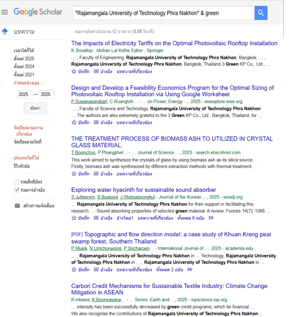 Example of published in one year period, using keywords: green