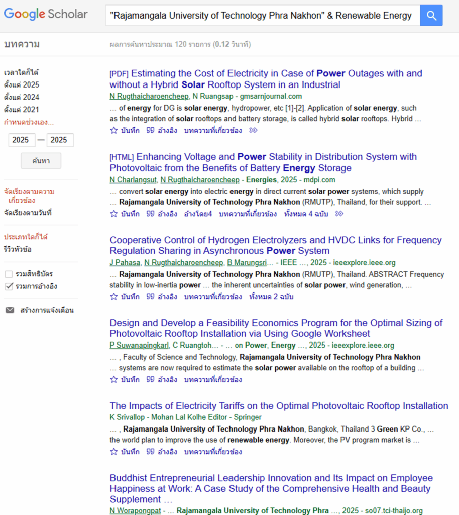 Example of published in one-year period, using keywords: Renewable Energy.